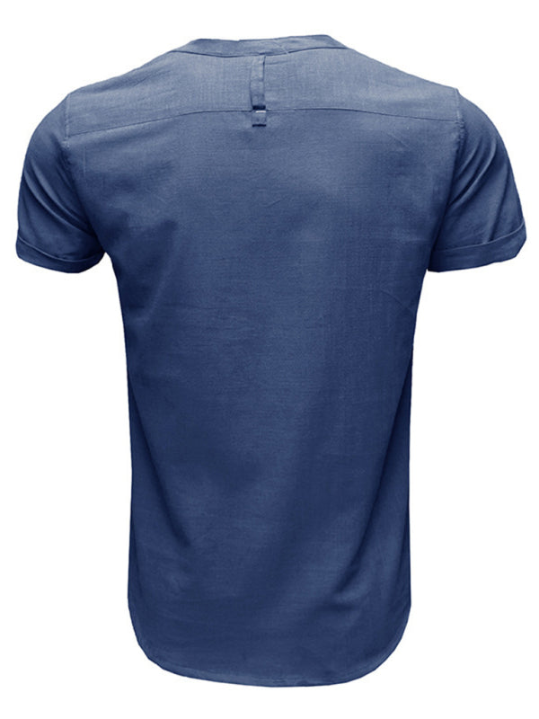Men's Solid Color Linen Short Sleeve Summer Shirt