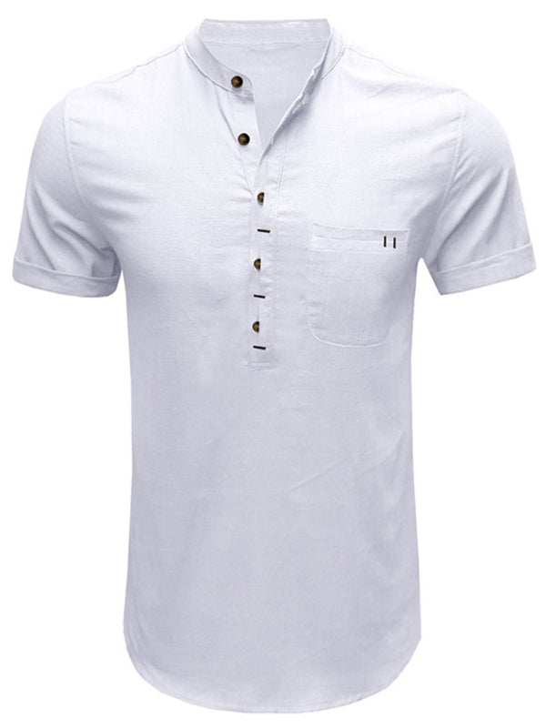 Men's Solid Color Linen Short Sleeve Summer Shirt