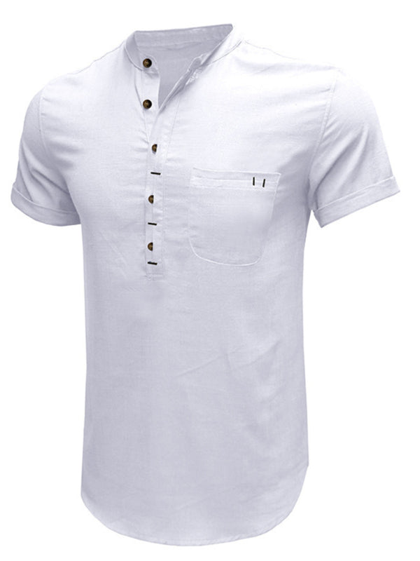 Men's Solid Color Linen Short Sleeve Summer Shirt