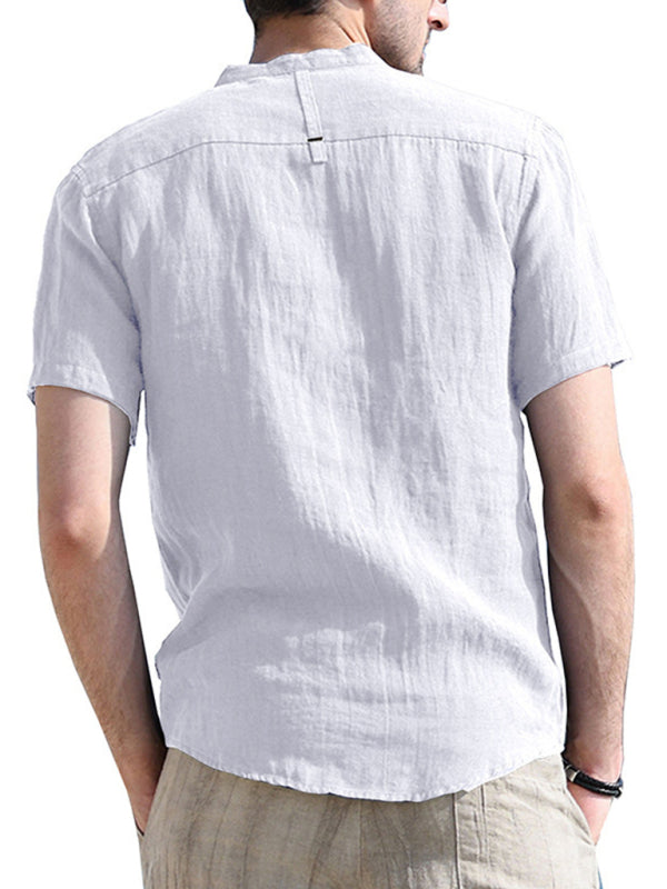 Men's Solid Color Linen Short Sleeve Summer Shirt