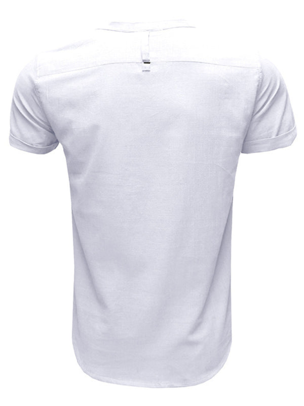Men's Solid Color Linen Short Sleeve Summer Shirt