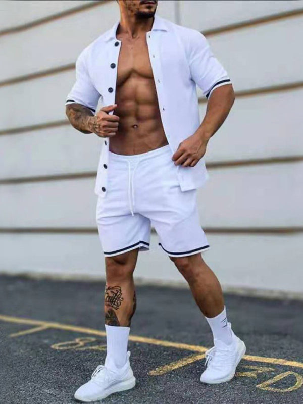Men's Solid-Color Short-Sleeve Button-Down Shirt