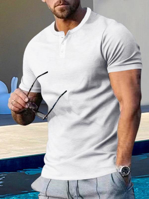 Men's Solid Color Regular Fit Henley T-Shirt