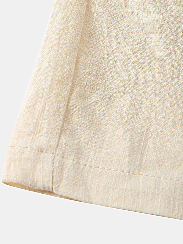 Men's Solid Color Linen Short Sleeve With Matching Shorts Pajamas