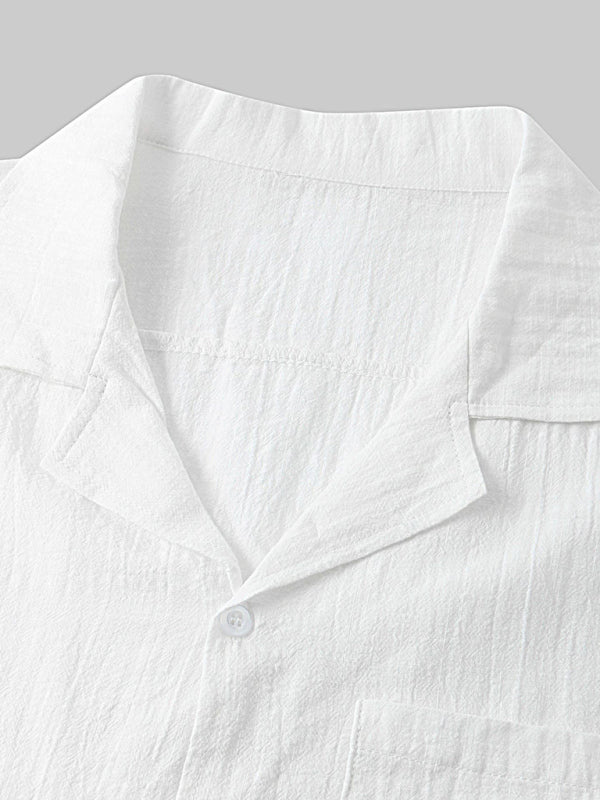 Men's Solid Color Linen Short Sleeve With Matching Shorts Pajamas