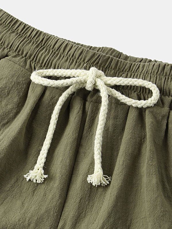 Men's Solid Color Linen And Cotton Blend Shorts