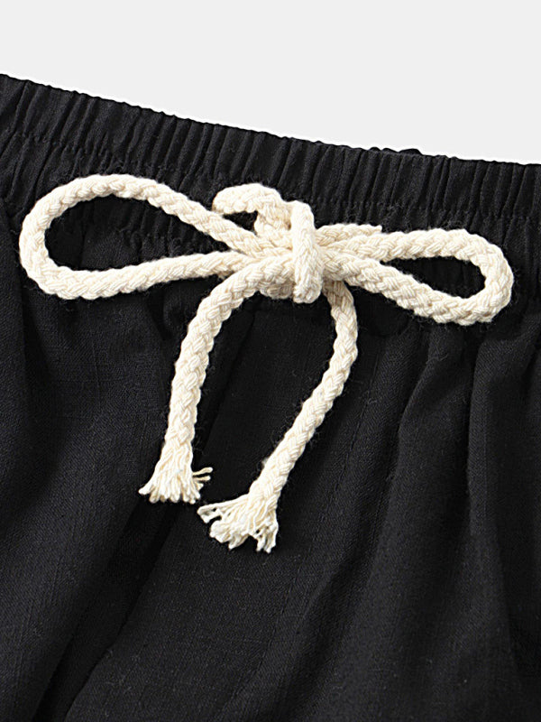 Men's Solid Color Linen And Cotton Blend Shorts