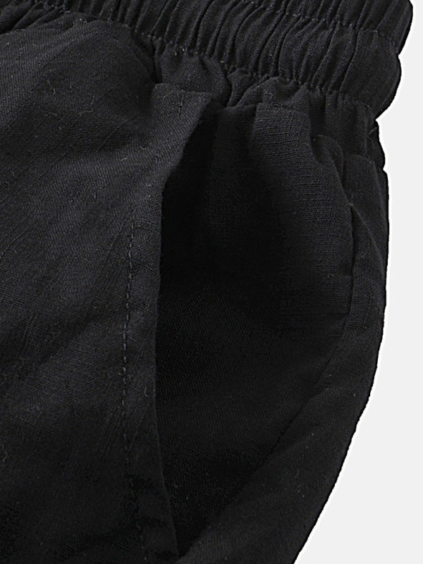 Men's Solid Color Linen And Cotton Blend Shorts