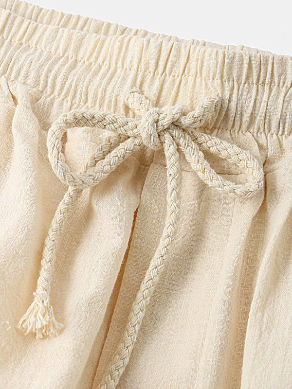 Men's Solid Color Linen And Cotton Blend Shorts