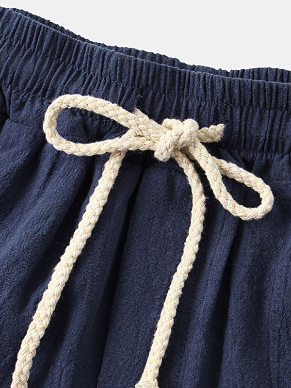 Men's Solid Color Linen And Cotton Blend Shorts