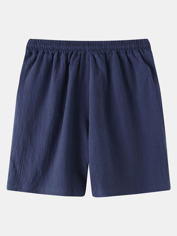 Men's Solid Color Linen And Cotton Blend Shorts