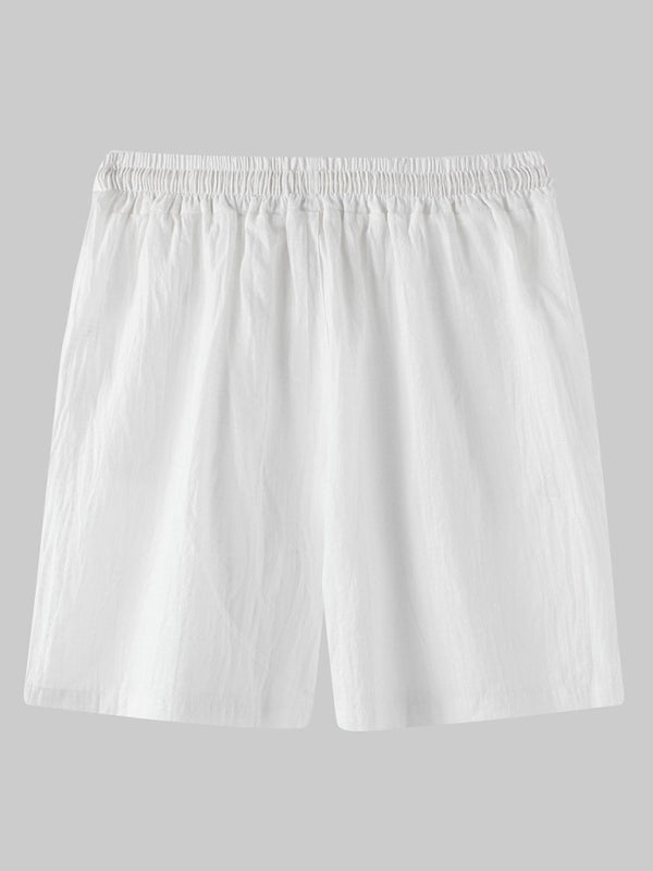 Men's Solid Color Linen And Cotton Blend Shorts