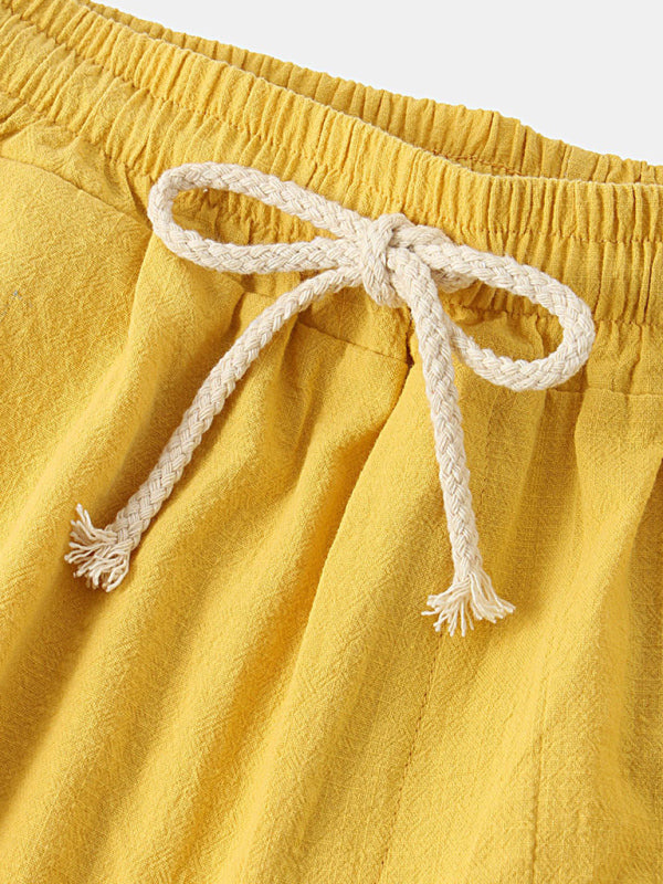 Men's Solid Color Linen And Cotton Blend Shorts