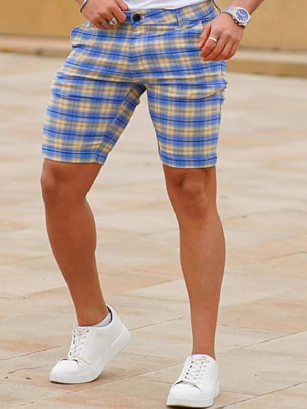 men's skinny plaid plus size casual shorts