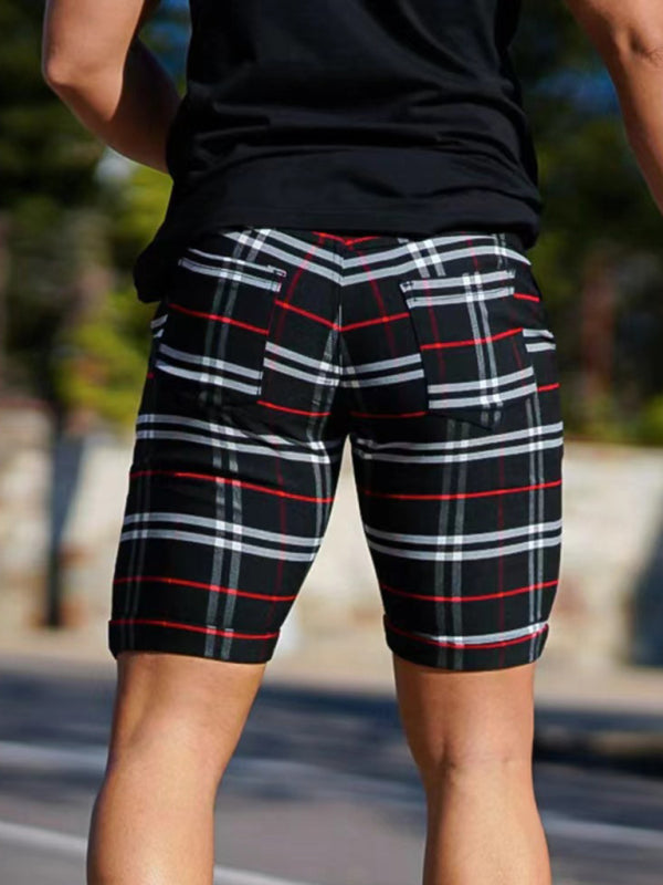 men's skinny plaid plus size casual shorts