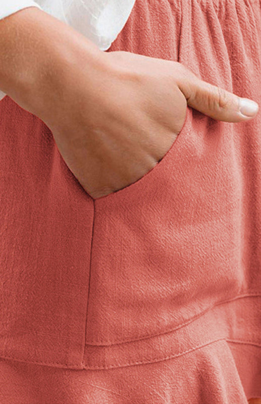 Women's Solid Color Elastic Waist Ruffled Shorts