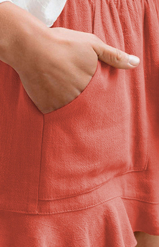 Women's Solid Color Elastic Waist Ruffled Shorts