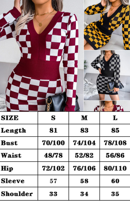 Autumn Winter V-Neck Wrap Hip Knitted Dress