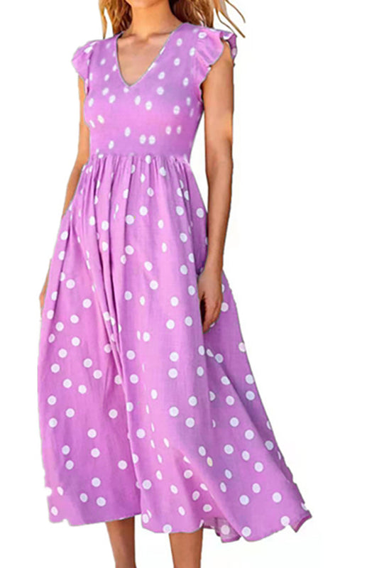 Ladies waist-length polka-dot print dress
