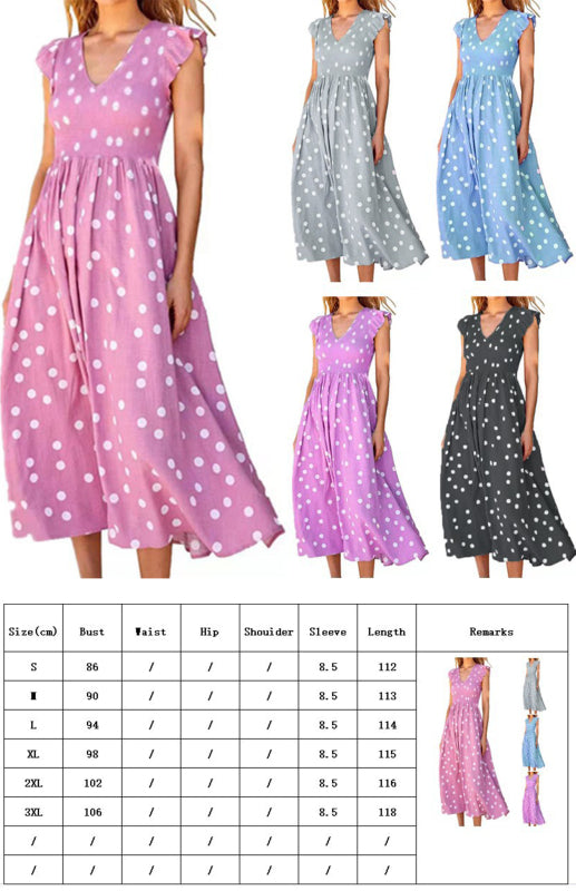 Ladies waist-length polka-dot print dress