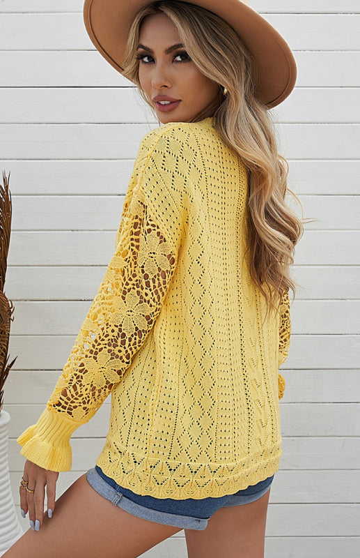 Women's Long Sleeve Cutout Petal Sleeve Sweater