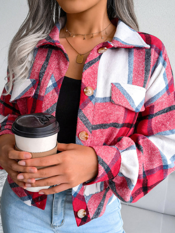 Women’s Thick Collared Plaid Flannel Cardigan With Button Front And Front Pockets