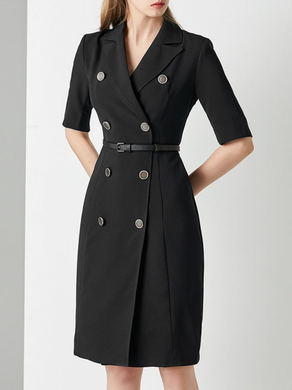 Women's Intellectual Professional Dress Temperament Suit Collar Solid Color Waist Skirt