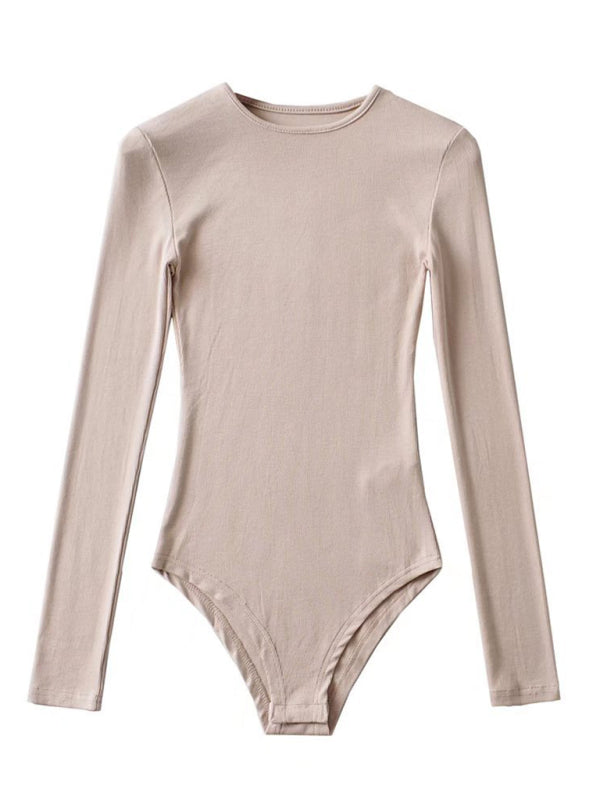 Women's new long-sleeved small neckline stretch Slim long-sleeved bottoming jumpsuit