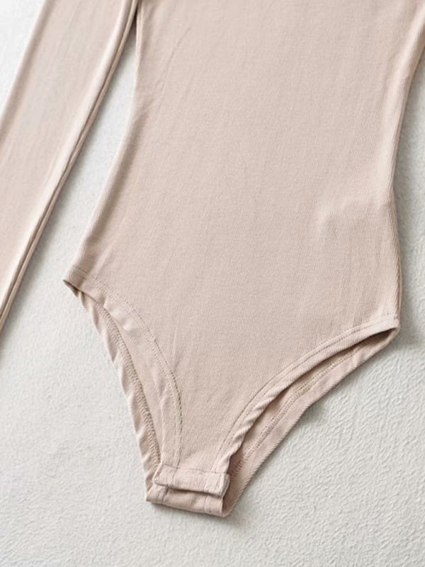 Women's new long-sleeved small neckline stretch Slim long-sleeved bottoming jumpsuit