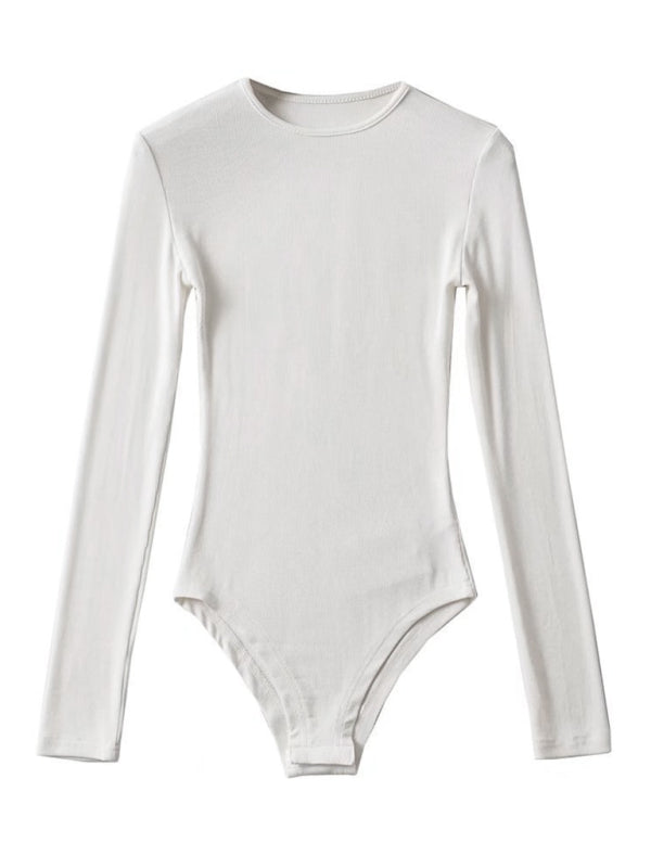 Women's new long-sleeved small neckline stretch Slim long-sleeved bottoming jumpsuit