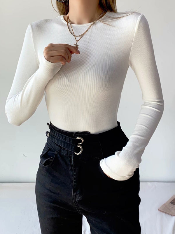Women's new long-sleeved small neckline stretch Slim long-sleeved bottoming jumpsuit
