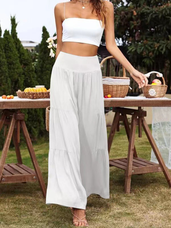 Women’s Solid Color Tiered Wide Leg Soft Blend Pants