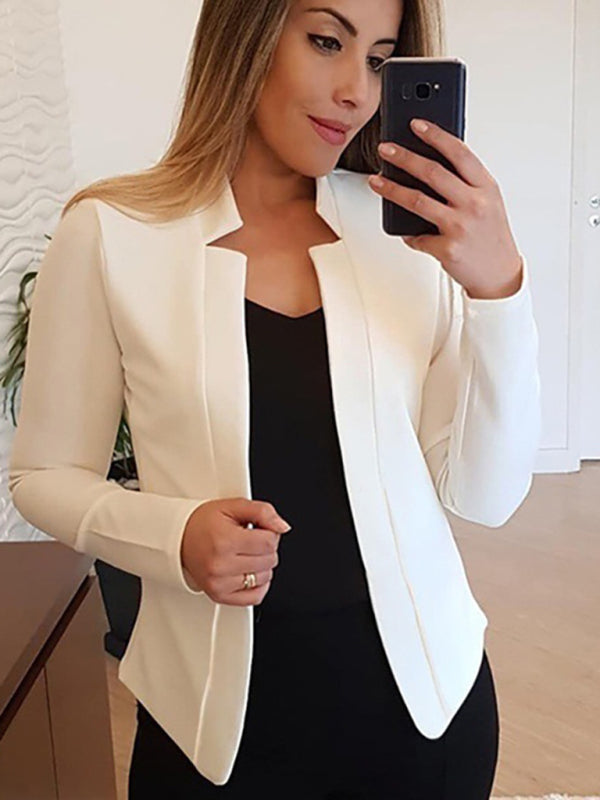 Women’s Solid Color Crop Slit Trim Long Sleeve Open Front Cardigan Jacket