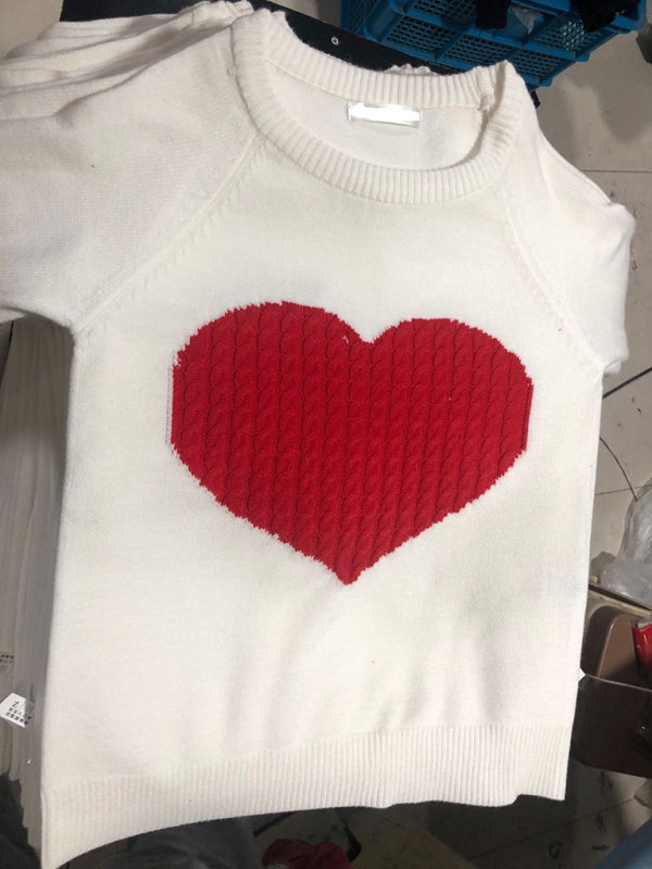 Women's "heart" Front Print Cable Knit Sweater