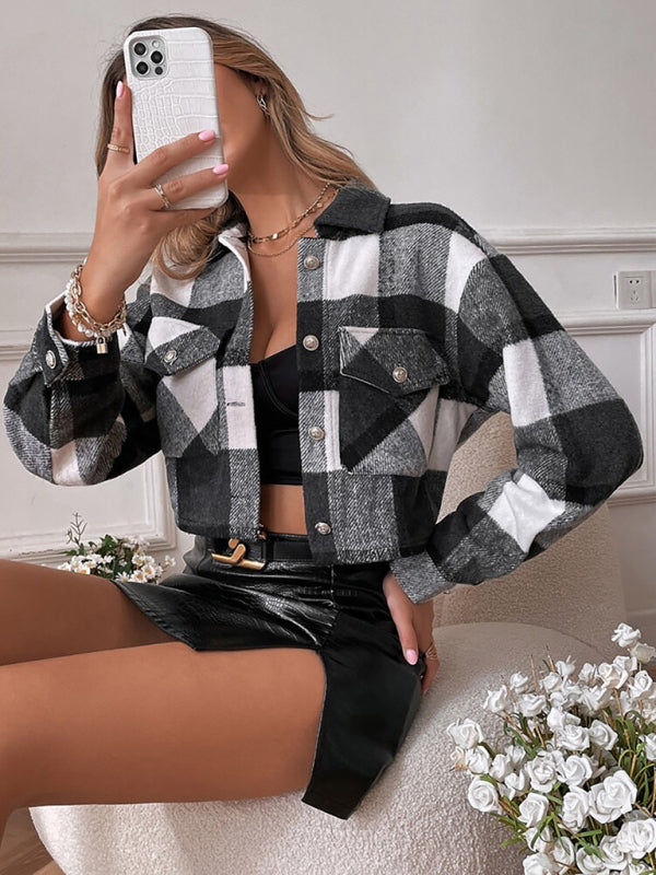 Women's Plaid Print Shirt Jacket