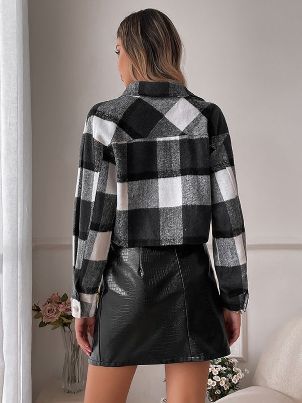 Women's Plaid Print Shirt Jacket