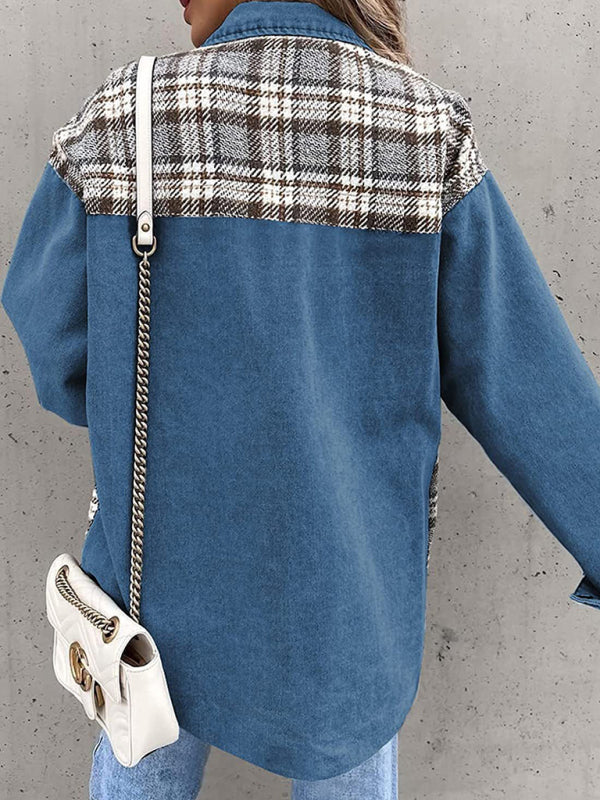 Women's Plaid Patchwork Denim Jacket
