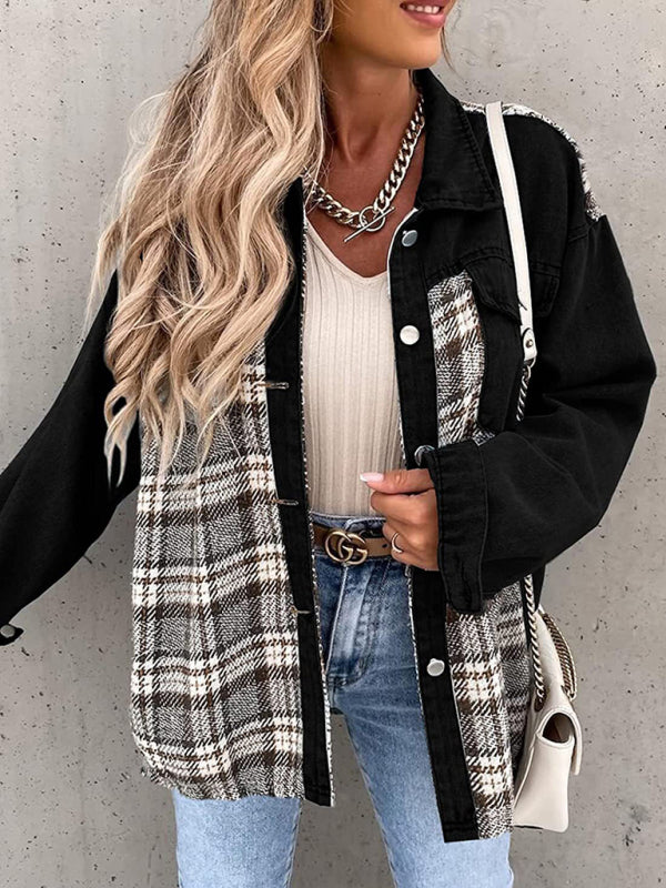 Women's Plaid Patchwork Denim Jacket