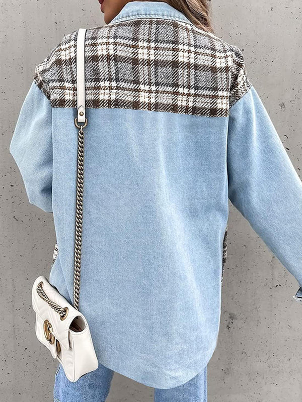 Women's Plaid Patchwork Denim Jacket