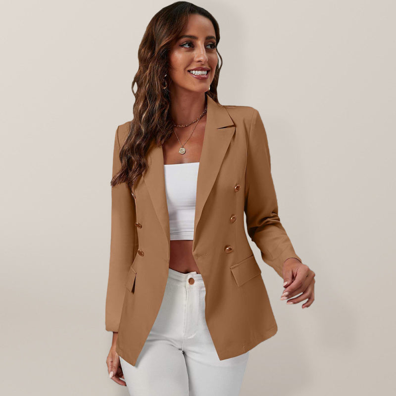 Women's Solid Color Double-breasted Blazer
