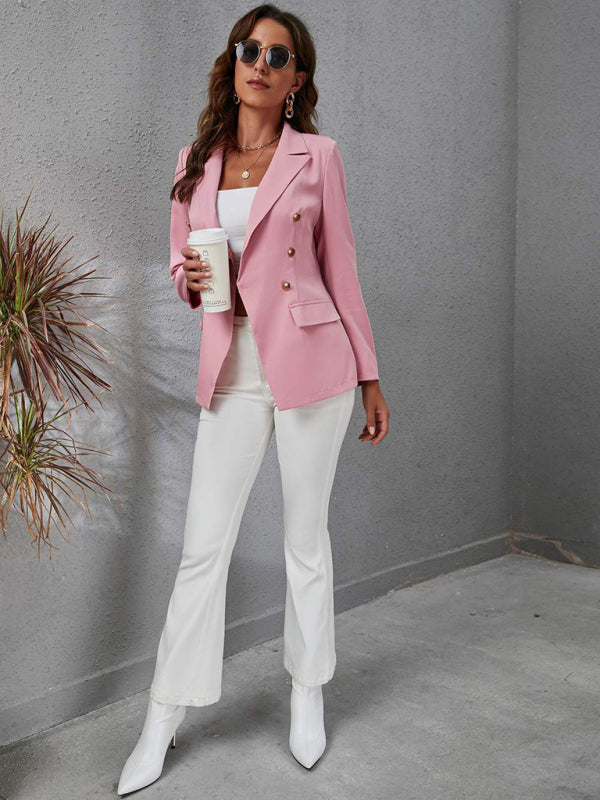 Women's Solid Color Double-breasted Blazer