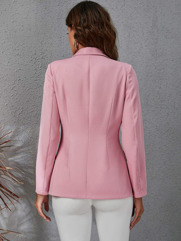 Women's Solid Color Double-breasted Blazer