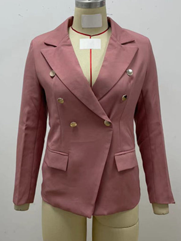 Women's Solid Color Double-breasted Blazer