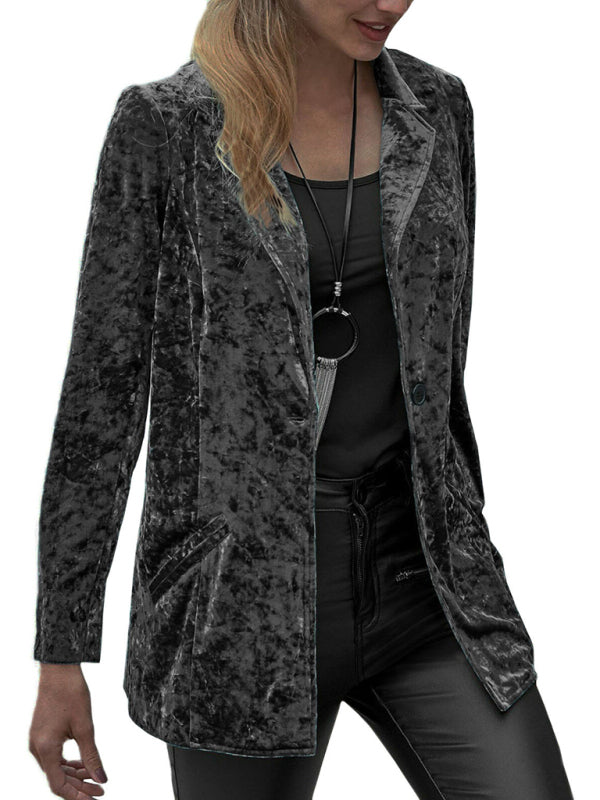 Women's Solid Color Crushed Velvet Blazer
