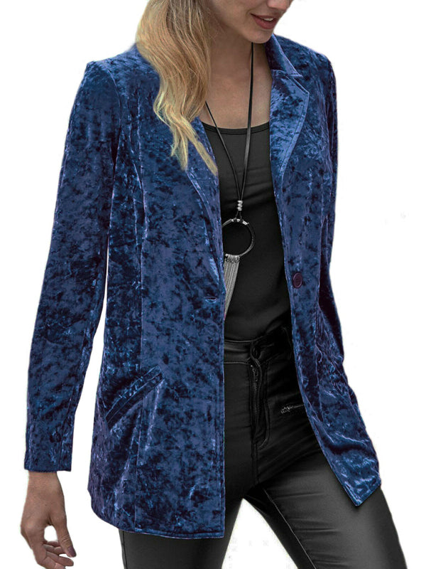 Women's Solid Color Crushed Velvet Blazer