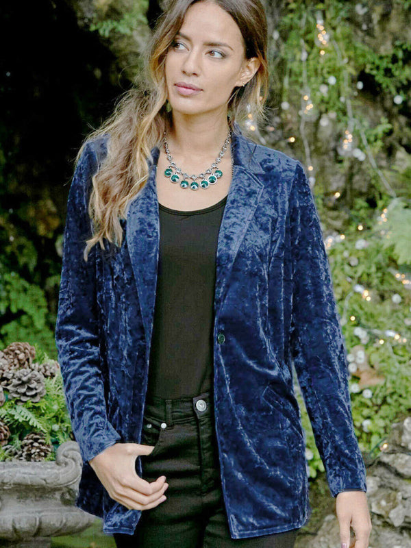 Women's Solid Color Crushed Velvet Blazer