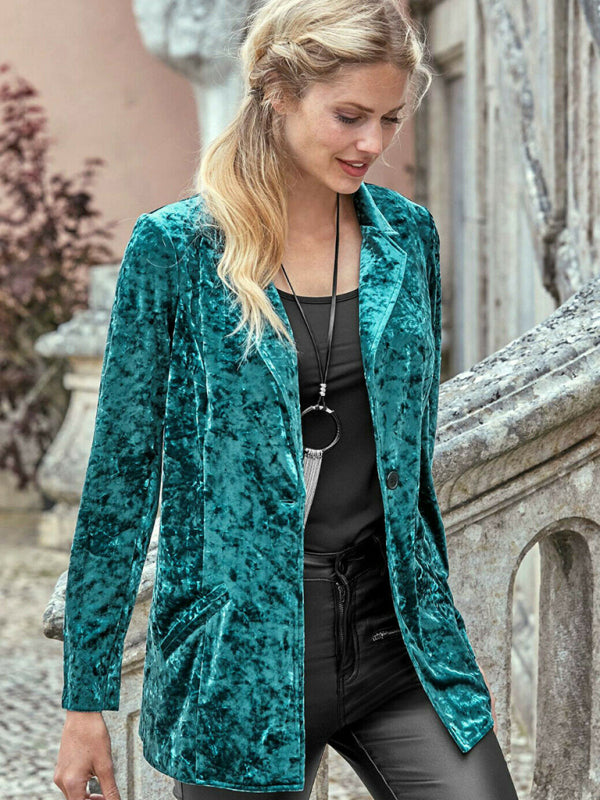 Women's Solid Color Crushed Velvet Blazer