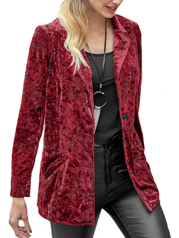 Women's Solid Color Crushed Velvet Blazer