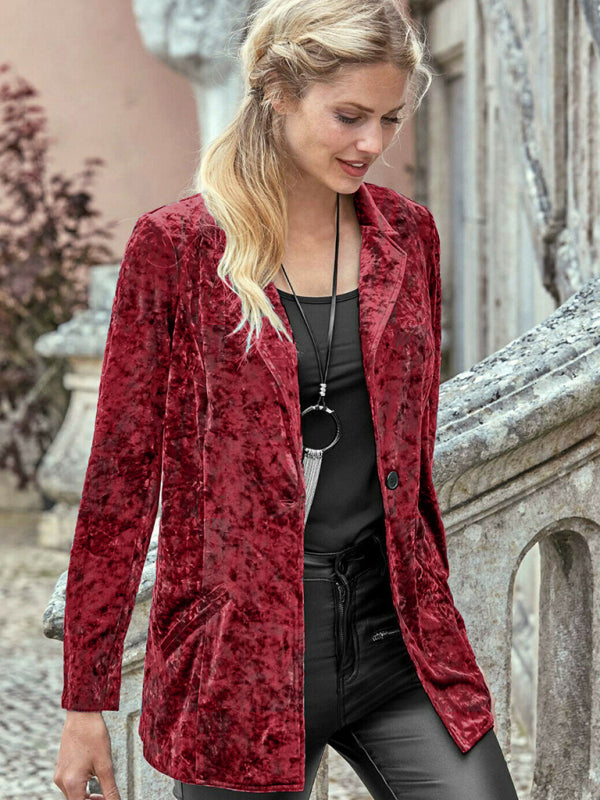 Women's Solid Color Crushed Velvet Blazer