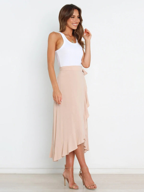 One Piece Tie Long Skirt Irregular Cover Hip Solid Color Skirt